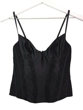 La Perla Glamour Satin Black Corset Lace-Detail Bustier